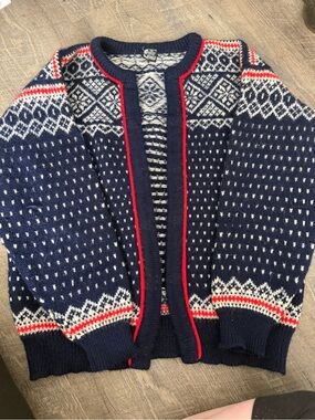Dale of Norway Navy and Cream Fair Isle Wool Sweater